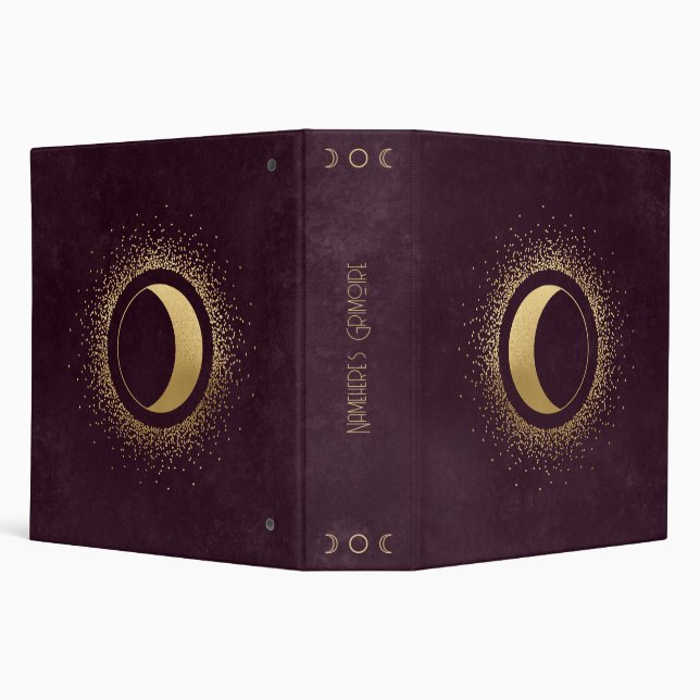 Create Your Own Wine & Gold Crescent Moon 3 Ring Binder (Background)