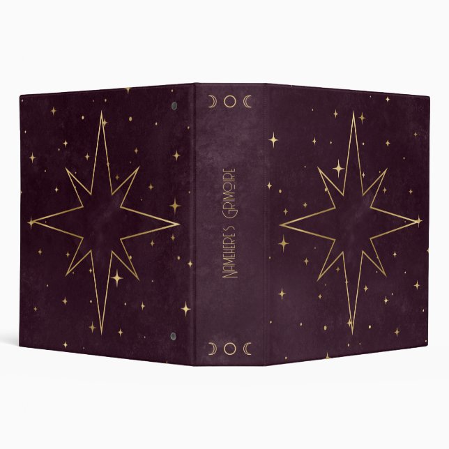 Create Your Own Wine & Gold Eight-Pointed Star 3 Ring Binder (Background)