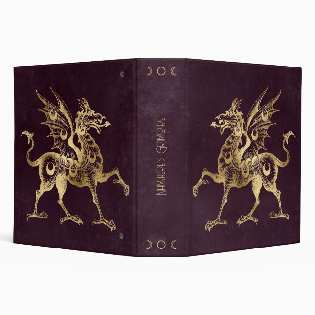 Create Your Own Wine & Gold Gothic Dragon 3 Ring Binder (Background)