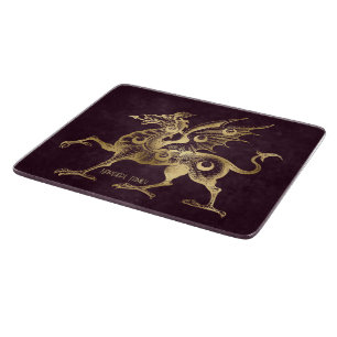 Create Your Own Wine & Gold Gothic Dragon Cutting Board