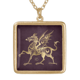 Create Your Own Wine & Gold Gothic Dragon Plated Necklace