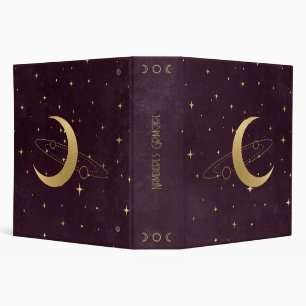 Create Your Own Wine & Gold Moon & Planets 3 Ring Binder