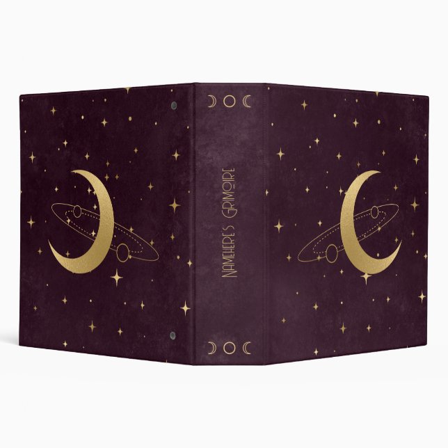 Create Your Own Wine & Gold Moon & Planets 3 Ring Binder (Background)