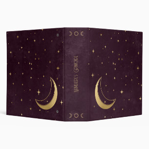 Create Your Own Wine & Gold Starry Crescent Moon 3 Ring Binder