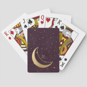 Create Your Own Wine & Gold Starry Crescent Moon Poker Cards