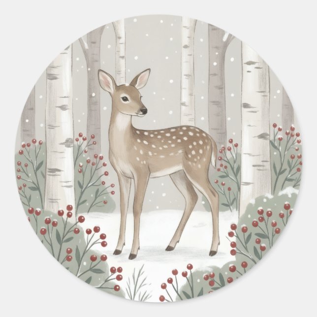 Create Your Own Winter Deer Round Sticker (Front)