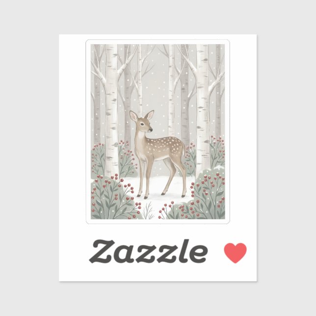 Create Your Own Winter Deer Round Sticker (Sheet)