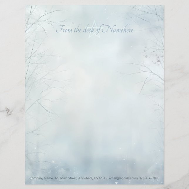 Create Your Own Winter Yule Magic Forest Blue Letterhead (Front)