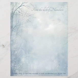 Create Your Own Winter Yule Mystical Forest Blue Letterhead