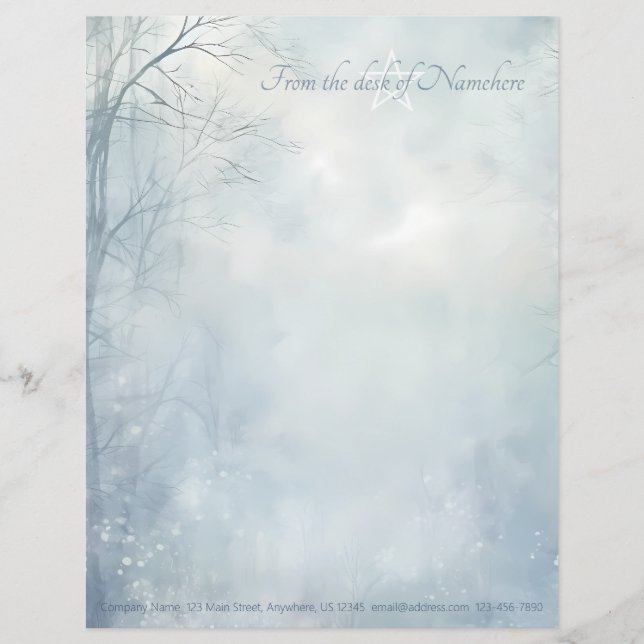 Create Your Own Winter Yule Mystical Forest Blue Letterhead (Front)