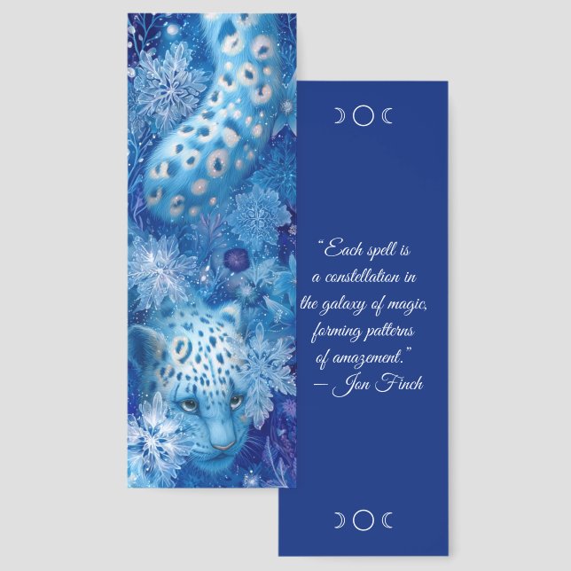 Create Your Own Wintery Blue Snow Leopard Bookmarks (Front & Back)