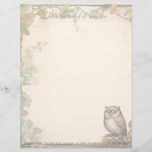 Create Your Own Wise Brown Owl Autumn Ivy Floral Letterhead