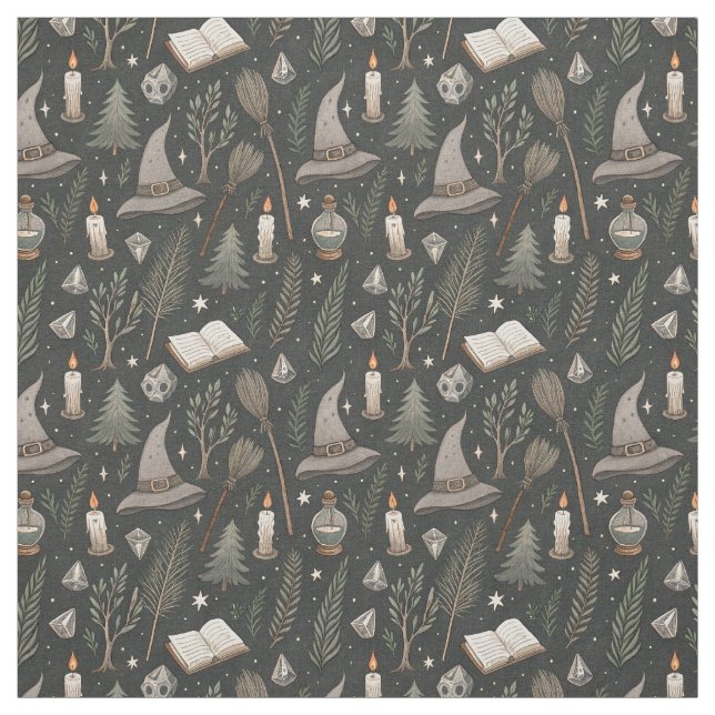 Create Your Own Witchy Crystals Herbs Candles Fabric (Swatch)