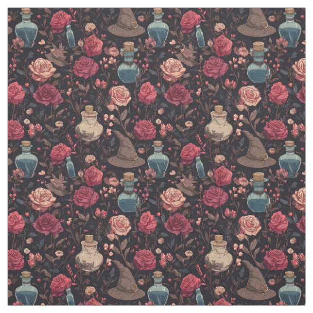 Create Your Own Witchy Fuschia Pink Roses  Fabric (Swatch)