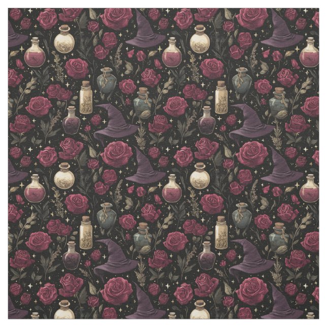 Create Your Own Witchy Wine Red Roses Fabric (Swatch)