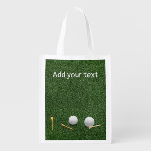 Create your own with golf ball and tee on green grocery bag