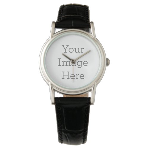 Create Your Own Womens Black Leather Strap Watch