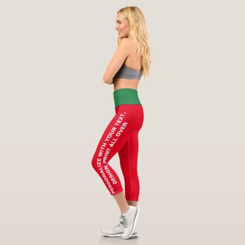 Create Your Own Womens Personalized Christmas Red Capri Leggings