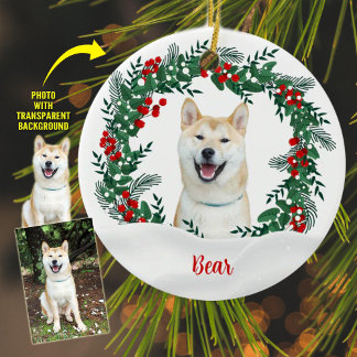 Create Your Own Wreath Christmas Dog Photo Ceramic Ornament