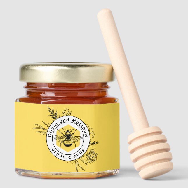 Create Your Own Yellow Bee Honey Logo Label  Honey Jar Favors (Front)