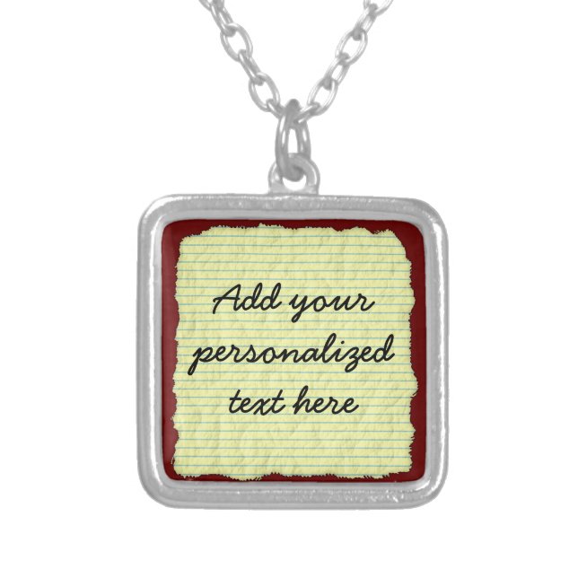 Create Your Own Yellow Lined Paper Silver Plated Necklace (Front)