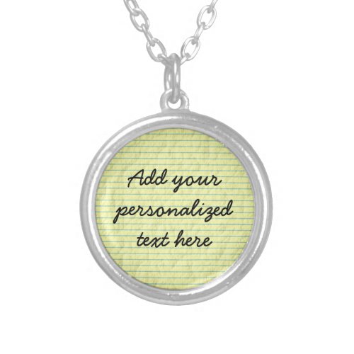 Create Your Own Yellow Lined Paper Silver Plated Necklace