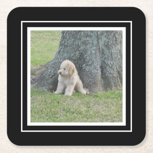 Create Your Own Your Photo Template Black  White Square Paper Coaster