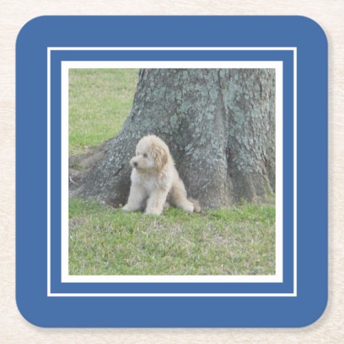 Create Your Own Your Photo Template Blue  White Square Paper Coaster