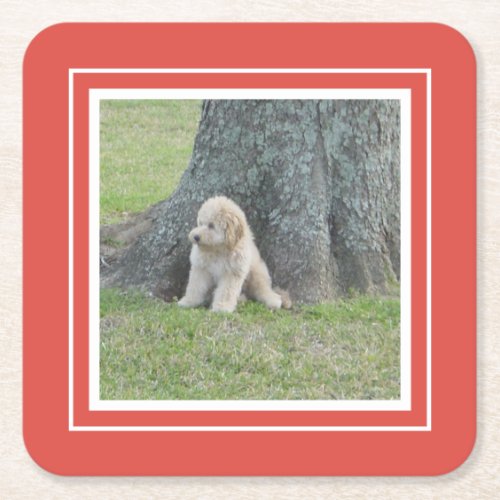 Create Your Own Your Photo Template Coral  White Square Paper Coaster