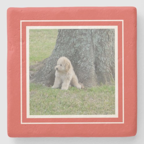 Create Your Own Your Photo Template Coral  White Stone Coaster