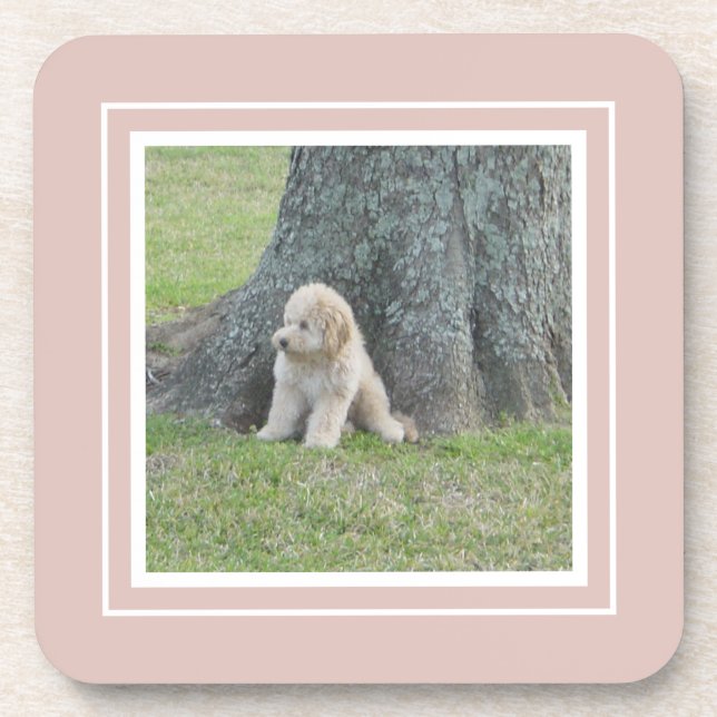 Create Your Own Your Photo Template Pink & White Beverage Coaster (Front)