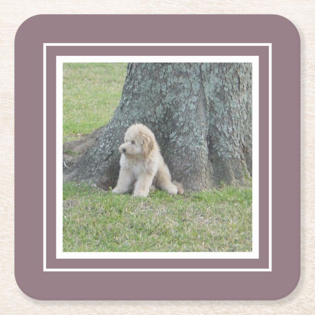 Create Your Own Your Photo Template Purple & White Square Paper Coaster (Front)