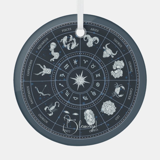 Create Your Own Zodiac Wheel Glass Ornament (Front)