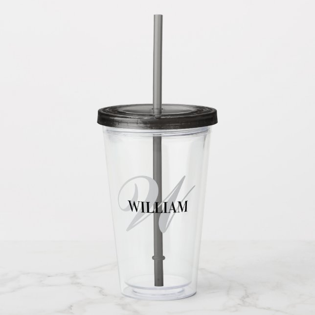 Create Your Personalized Monogram Name Black Acrylic Tumbler (Front)