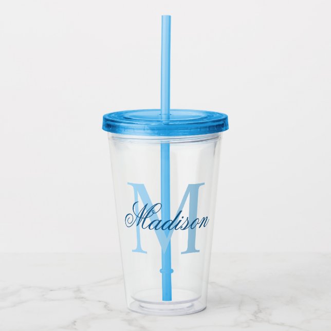 Create Your Personalized Monogram Name Blue Acrylic Tumbler (Front)