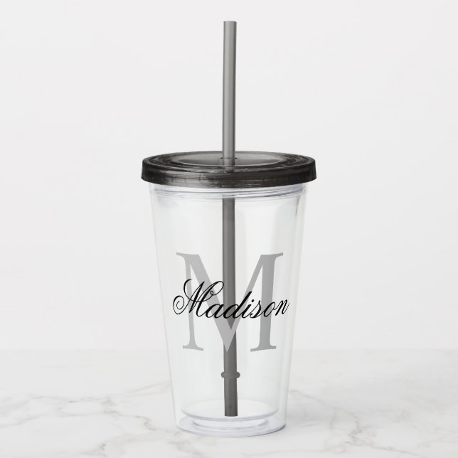 Create Your Personalized Monogram Name Grey Acrylic Tumbler (Front)
