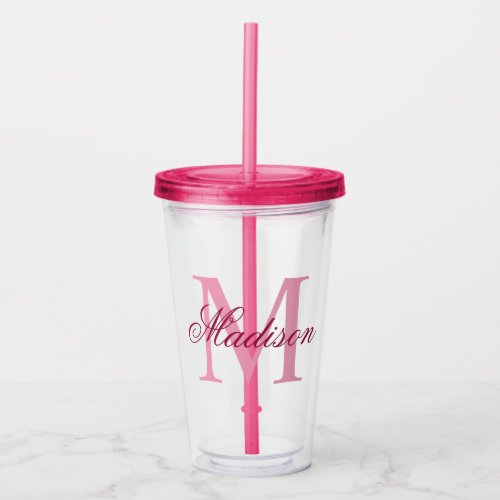 Create Your Personalized Monogram Name Pink Acrylic Tumbler