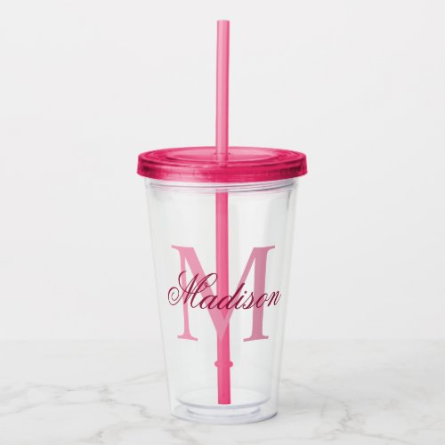 Create Your Personalized Monogram Name Pink Acrylic Tumbler - Easily design your own personalized reusable pink acrylic tumbler with your custom monogram and name. Express your love by creating a unique gift for friends or family members.