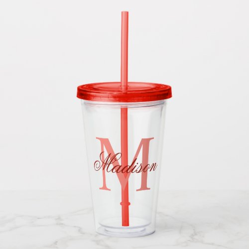 Create Your Personalized Monogram Name Red Acrylic Tumbler