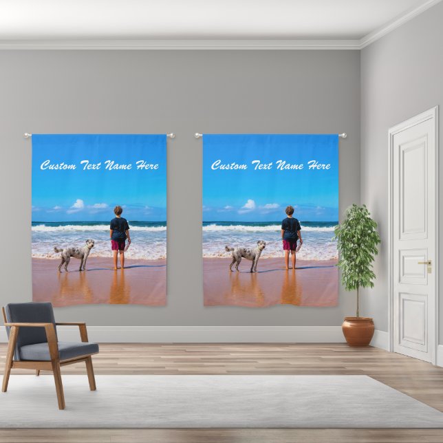 Create Your Pet Photo and Custom Text Personalized Blackout Curtains (Wide)