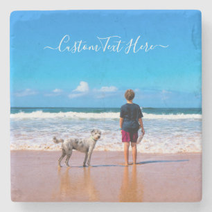 Create Your Pet Photo Stone Coaster Custom Text