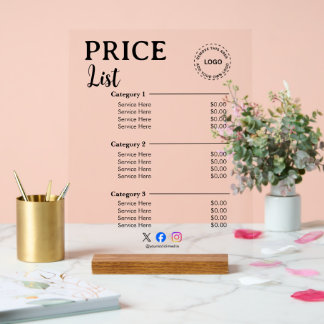 Create Your Simple Brand Promotion Price List Acrylic Sign