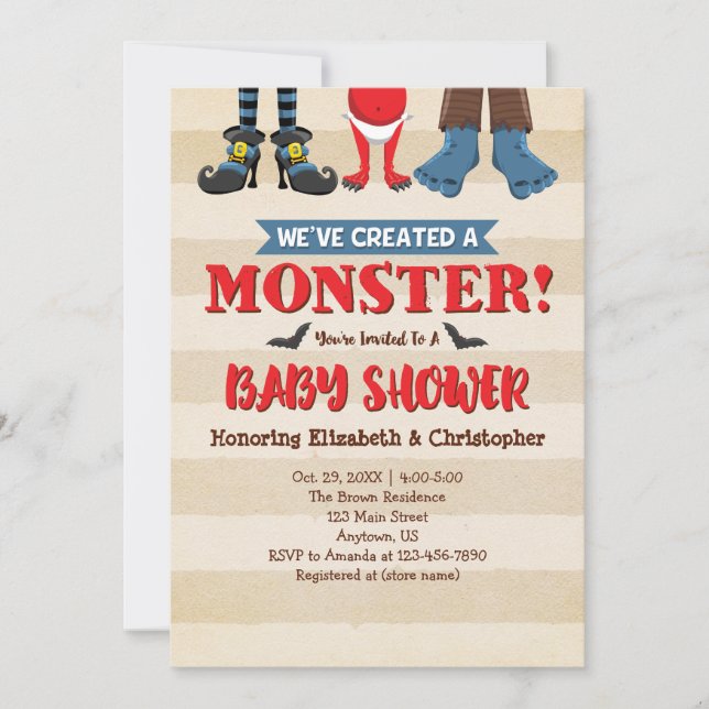 Created A Monster Funny Baby Shower Invitation (Front)
