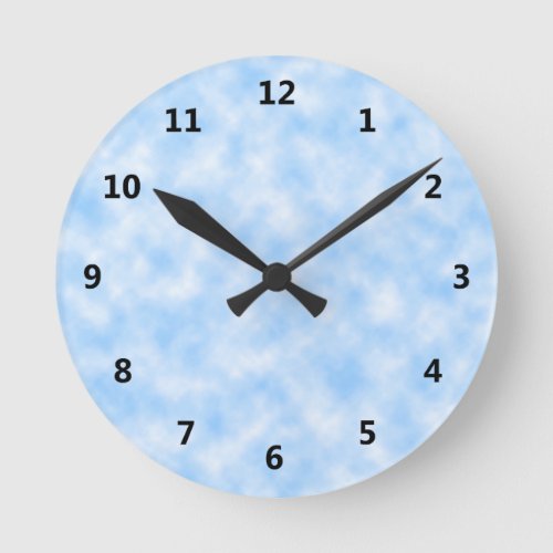 Created Blue and White Clouds Design Round Clock