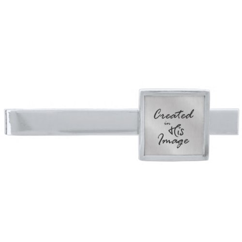 Created in His Image Christian Quote Silver Finish Tie Clip