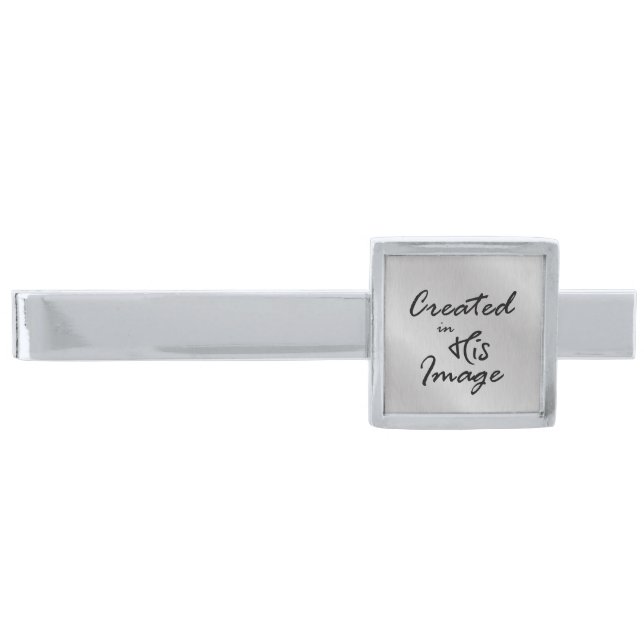Created in His Image Christian Quote Silver Finish Tie Clip (Front)