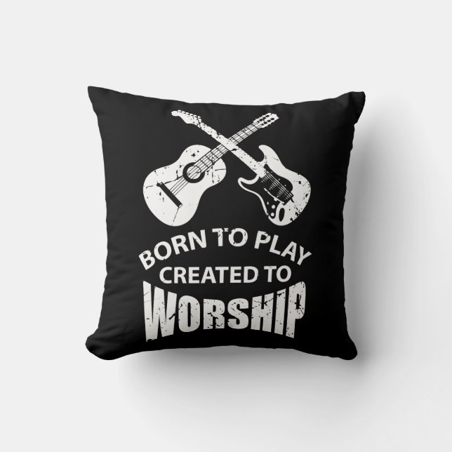 Created to Worship Christian Guitar Player Christ Throw Pillow (Front)