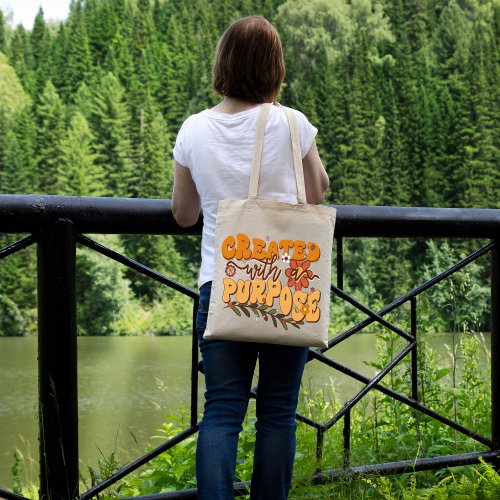 Created with a Purpose Boho Aesthetic Retro Vibe Tote Bag