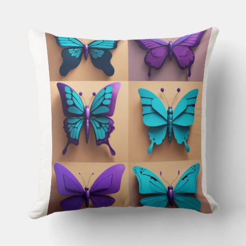 Creating 3D butterfly icons in a square with round Throw Pillow