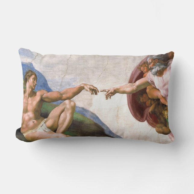 Creation of Adam by Michelangelo Lumbar Pillow (Front)